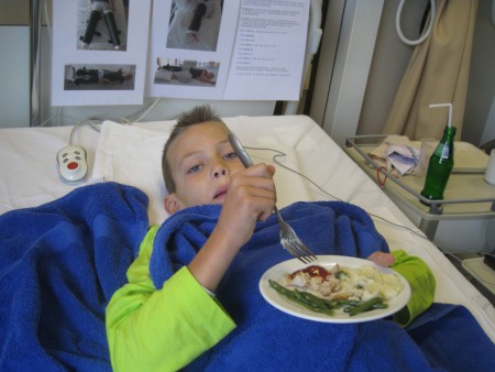 vis, boontjes en puree